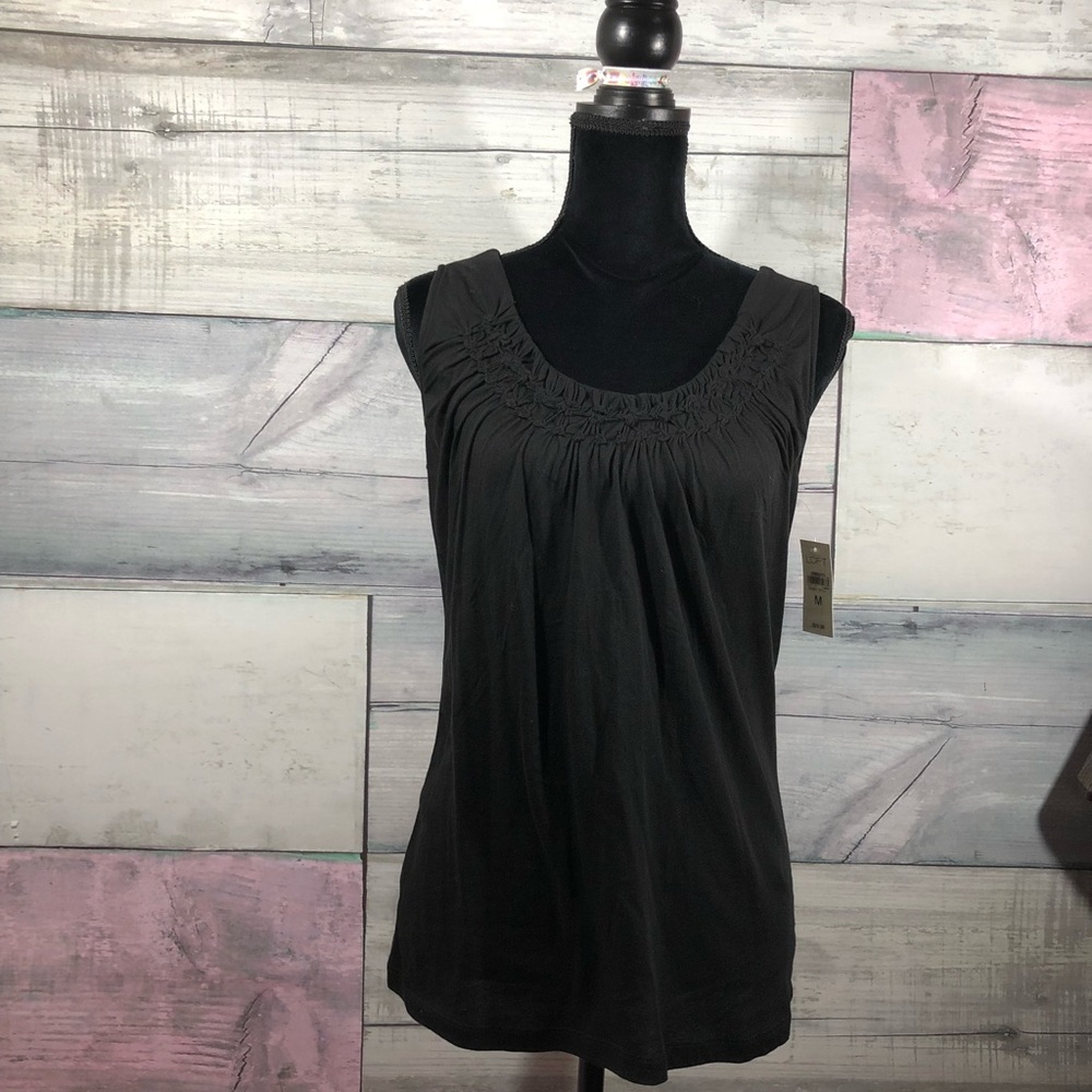 Loft NEW Black Tank with gathering detail Medium